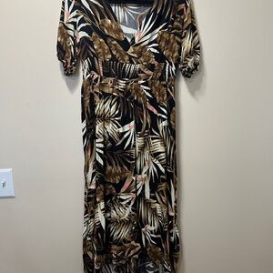 Old Navy Tropical Leaf Print Midi Dress - Black and Brown